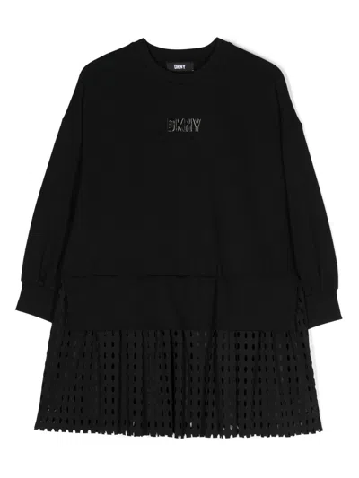 Dkny Kids' Logo-print Laser-cut Minidress In Black