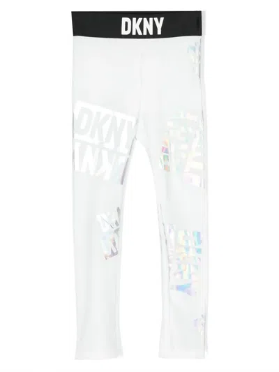 Dkny Kids' Iridescent Logo-print Leggings In White