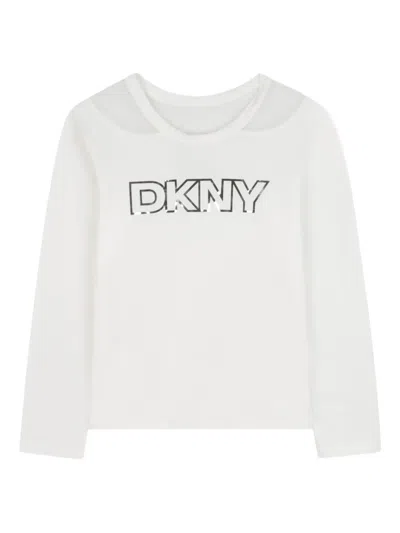 Dkny Kids' Logo-print Long-sleeve Top In White