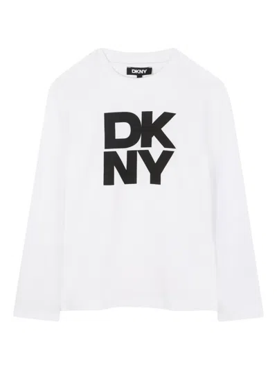 Dkny Kids' Logo-print Long-sleeves T-shirt In White