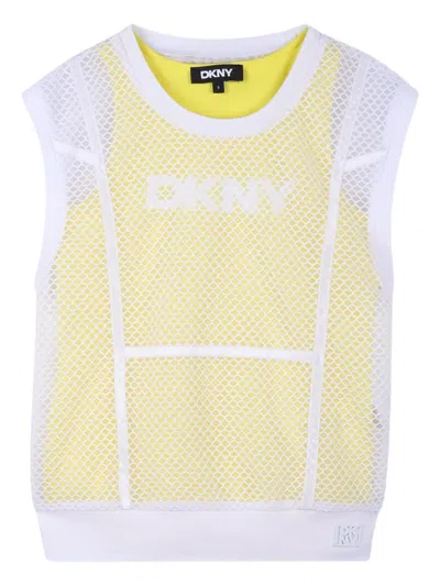 Dkny Kids' Logo-print Mesh 2-in-1 T-shirt In Yellow