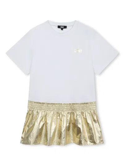 Dkny Kids' Logo-print Metallic Dress In White