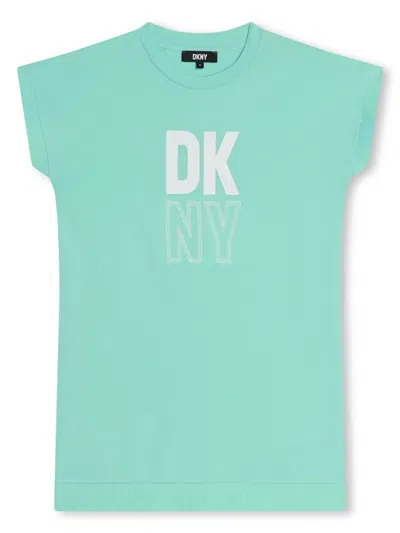 Dkny Kids' Logo-print Organic Cotton Dress In Green