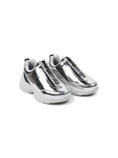 Dkny Kids' Logo-print Panelled Metallic Sneakers In Silver