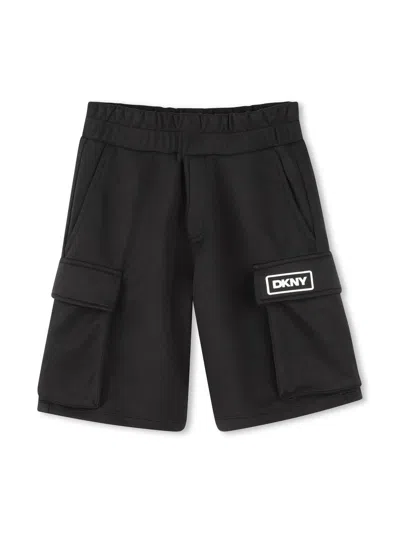 Dkny Kids' Logo-print Piqué Shorts In Black