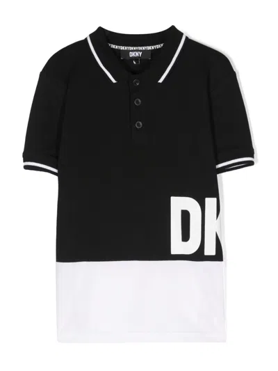 Dkny Kids' Logo-print Polo Shirt In Black