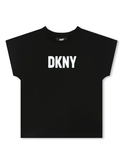 Dkny Kids' Logo-print Round-neck T-shirt In Black