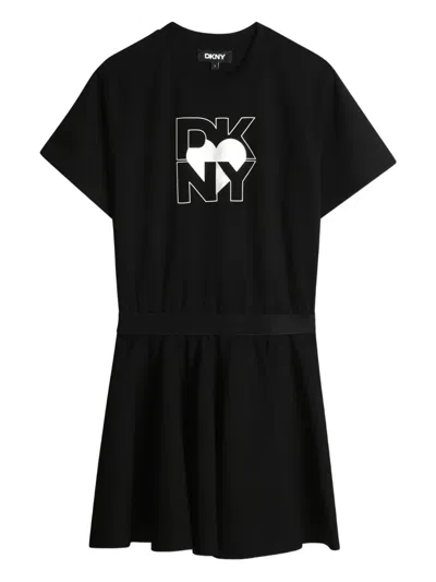 Dkny Kids' Logo-print Short-sleeve Dress In Black