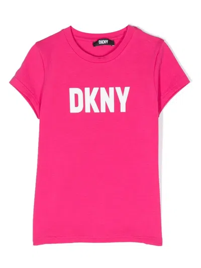 Dkny Kids' Logo-print Short-sleeve T-shirt In Rosa