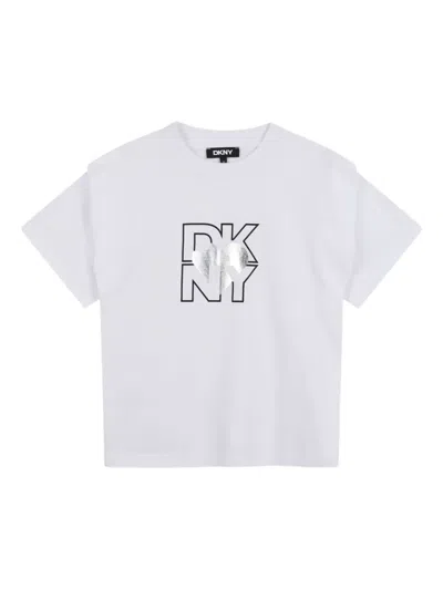 Dkny Kids' Logo-print Short-sleeve T-shirt In White