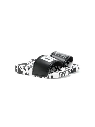 Dkny Kids' Logo Print Slides In Black