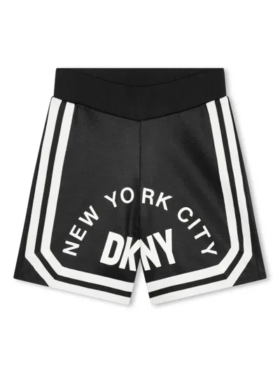 Dkny Kids' Logo-print Striped Bermuda Shorts In Black
