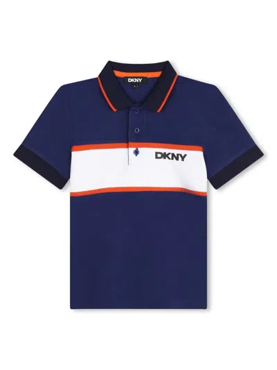 Dkny Kids' Logo-print Striped Polo Shirt In Blue