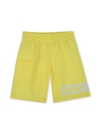 Dkny Kids' Logo-print Swim Shorts In Yellow