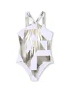 Dkny Logo-print Swimsuit In Gold