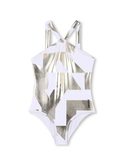 Dkny Kids' Logo-print Swimsuit In White
