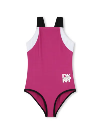 Dkny Kids' Logo-print Swimsuit In Pink