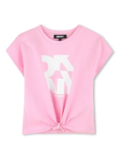 Dkny Kids' Logo-print T-shirt In 粉色