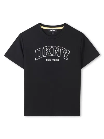 Dkny Kids' Logo-print T-shirt In 黑色