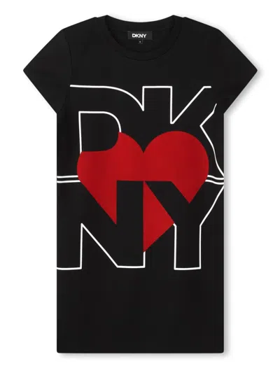 Dkny Kids' Logo-print T-shirt Dress In Black
