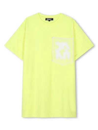 Dkny Kids' Logo-print T-shirt Dress In Yellow