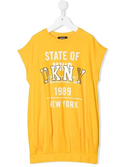 Dkny Kids' Logo-print T-shirt Dress In Yellow