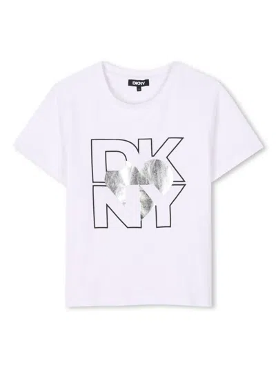 Dkny Kids' Logo-print T-shirt In Silver
