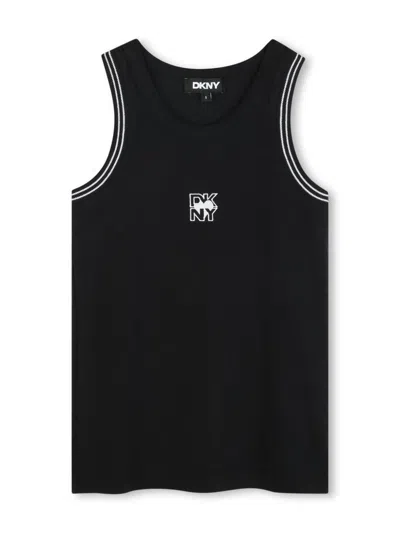 Dkny Kids' Logo-print Tank Top In Black