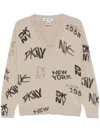 Dkny Women's Graffiti Logo Crewneck Fleece Sweatshirt In Brown