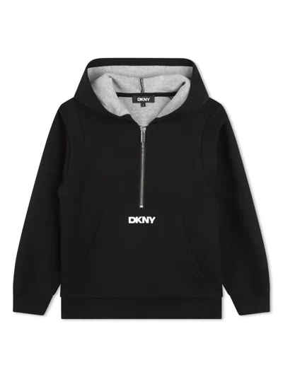 Dkny Kids' Logo-print Zip-up Hoodie In Black