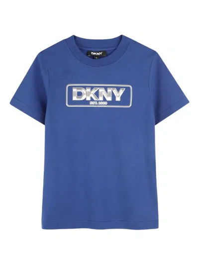 Dkny Kids' Logo-printed Crew-neck T-shirt In Blue