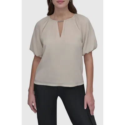 Dkny Logo Puff Sleeve Top In Light City Khaki