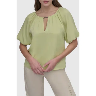 Dkny Logo Puff Sleeve Top In Tea Green