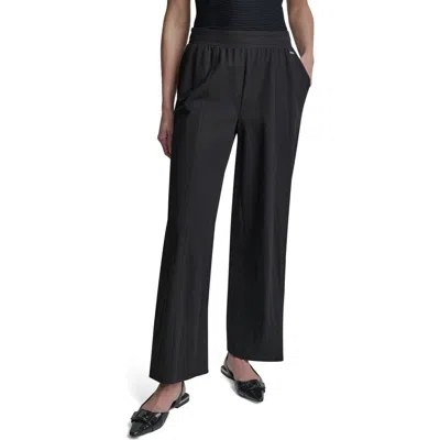 Dkny Logo Pull-on Wide Leg Pants In Black
