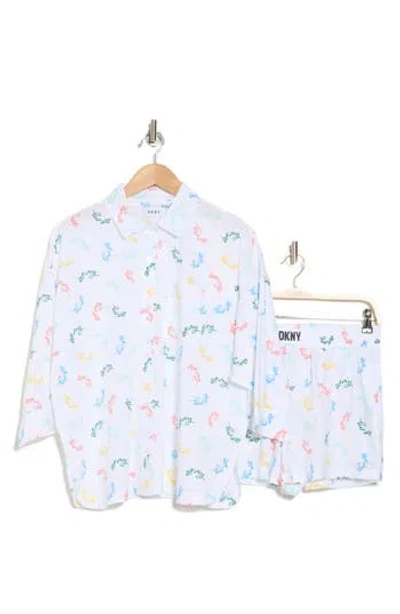 Dkny Logo Short Pajamas In White Logo