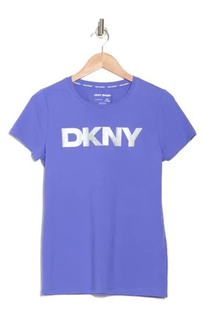 Dkny Logo Short Sleeve T-shirt In Blue Iris/silver