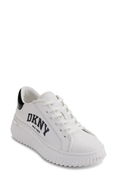 Dkny Logo Sneaker In Bright White/ Blue