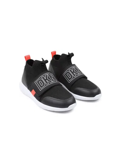 Dkny Kids' Logo-strap Slip-on Sneakers In Black