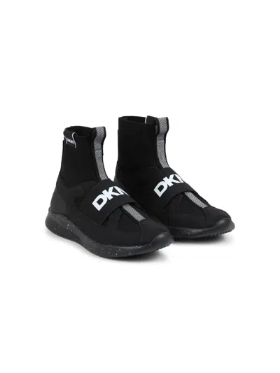 Dkny Kids' Logo-strap Slip-on Sneakers In Black