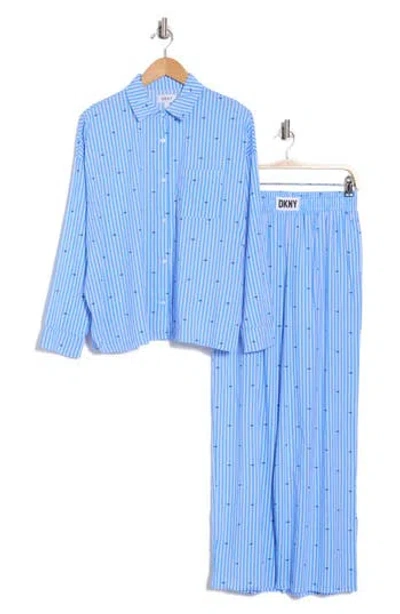 Dkny Logo Stripe Cotton Blend Pajamas In Peri Stp