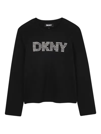 Dkny Kids' Logo-studded Long-sleeve T-shirt In Black