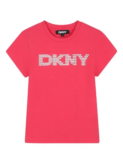 Dkny Kids' Logo-studded T-shirt In Pink