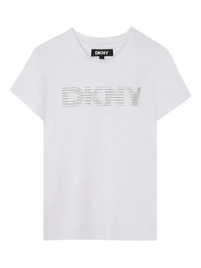 Dkny Kids' Logo-studded T-shirt In White