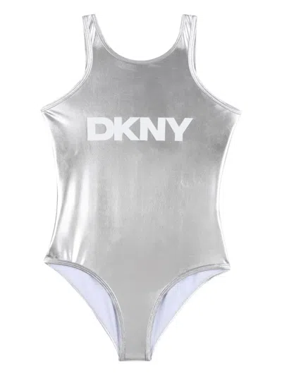 Dkny Kids' Logo Swimsuit In Gray