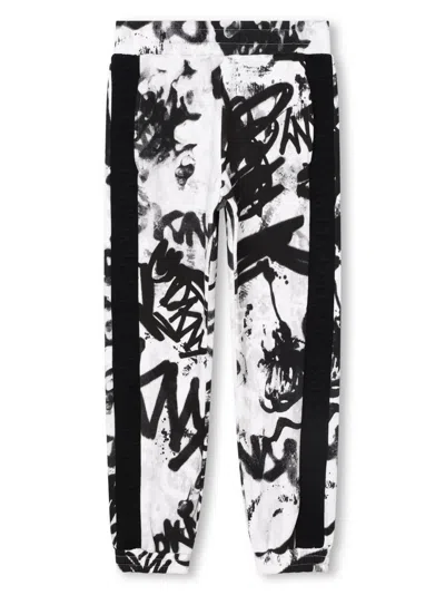 Dkny Kids' Logo-tape Graffiti-print Trousers In White