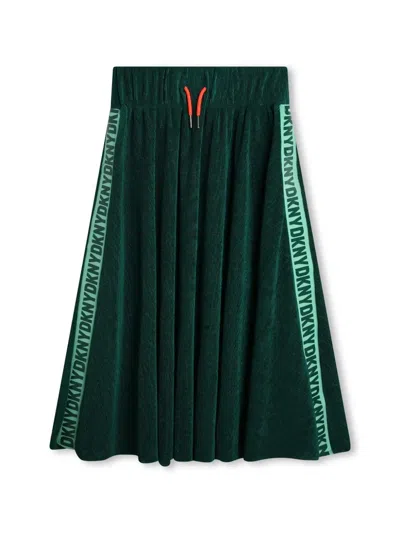 Dkny Kids' Logo-tape Pleated Midi Skirt In Green