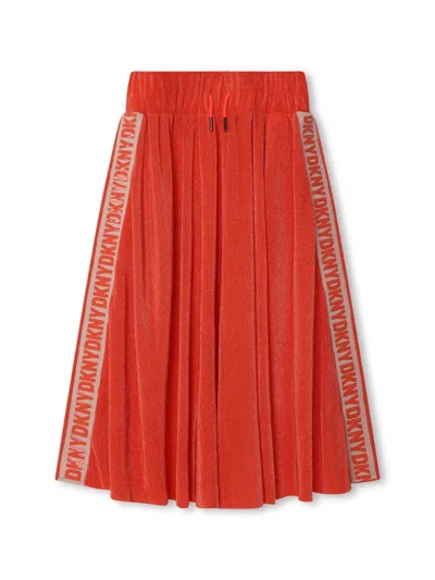 Dkny Kids' Logo-tape Pleated Midi Skirt In Red