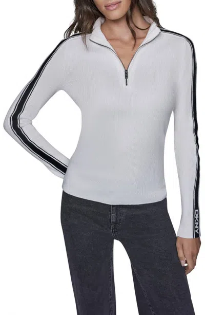 Dkny Logo Tape Quarter Zip Sweater In Gray