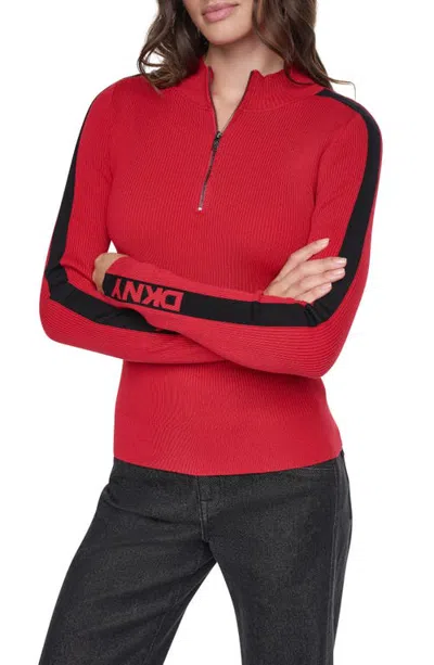 Dkny Logo Tape Quarter Zip Sweater In Red