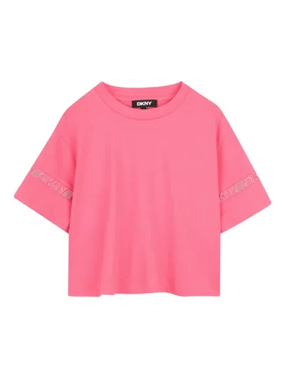 Dkny Kids' Logo-tape T-shirt In Pink